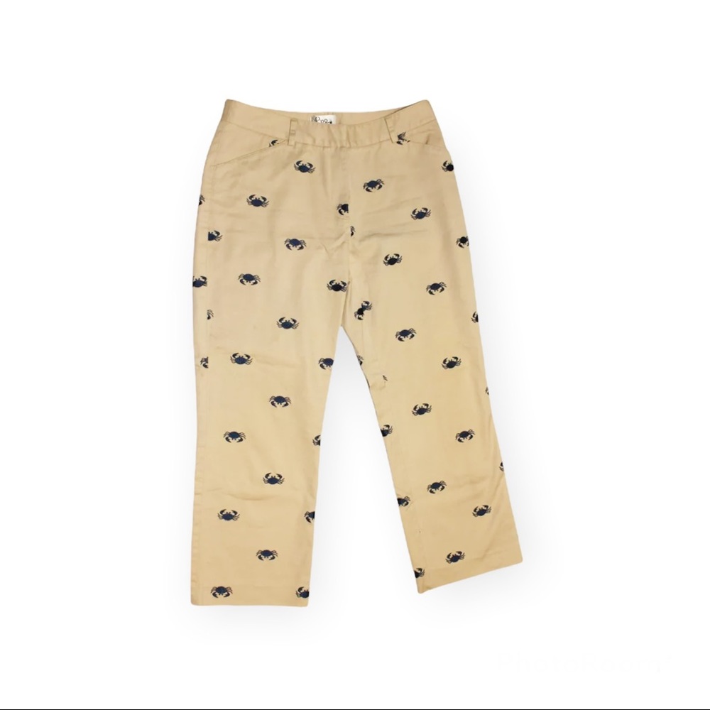 Lily Pulitzer Khaki Chino Capri Crop Pants Embroidered Blue Crabs Size 6